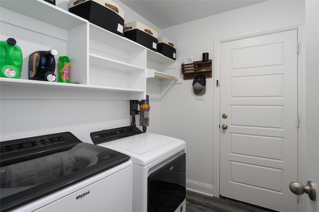 110 Thode St, Whitesboro, TX 76273 - laundry area with washing machine and dryer, dark wood-style floors, and baseboards