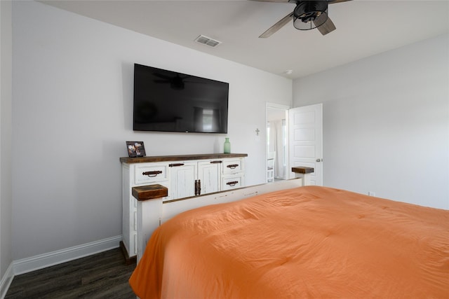 110 Thode St, Whitesboro, TX 76273 - bedroom featuring baseboards, dark wood-style flooring, and ceiling fan