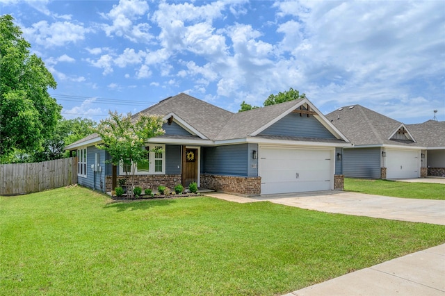 110 Thode St, Whitesboro, TX 76273 - craftsman house with an attached garage, brick siding, driveway, and a shingled roof