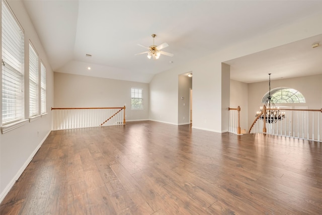 402 Thistle Ct, Southlake, TX 76092 - unfurnished room featuring a chandelier, wood finished floors, plenty of natural light, ceiling fan, and lofted ceiling