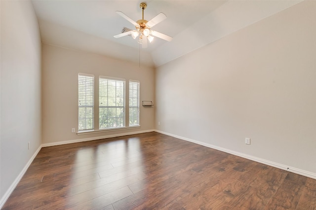 402 Thistle Ct, Southlake, TX 76092 - empty room with dark wood-style floors, ceiling fan, baseboards, and lofted ceiling