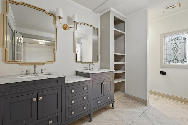 932 N Woods St, Sherman, TX 75092 - full bathroom with ornamental molding, double vanity, and baseboards