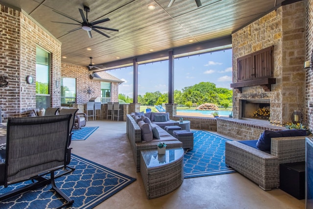 3340 Pleasantville Rd, Midlothian, TX 76065 - view of patio featuring an outdoor living space with a fireplace and ceiling fan