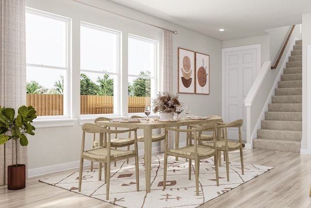 1618 Mint Rd, Argyle, TX 76226 - dining area with stairway, light wood-style flooring, baseboards, and recessed lighting