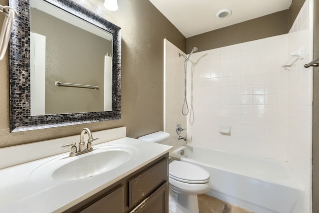 2128 Chambers Dr, Allen, TX 75013 - full bathroom with toilet, vanity, shower / bath combination, and a textured wall