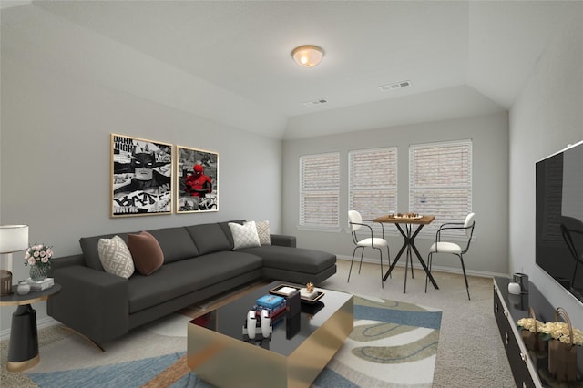 7020 Cross Point Ln, Little Elm, TX 76227 - carpeted living room with baseboards and lofted ceiling