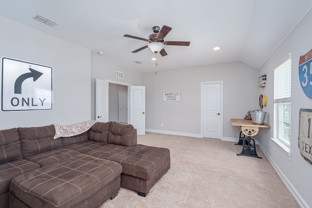 1205 Glacier Ct, Celina, TX 75009 - living area featuring a ceiling fan, light carpet, baseboards, and recessed lighting