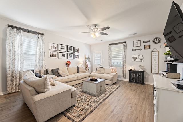 1615 White Mountain Way, Princeton, TX 75407 - living room featuring ceiling fan, light wood finished floors, and baseboards