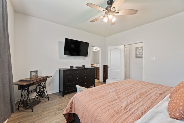 1615 White Mountain Way, Princeton, TX 75407 - bedroom with light wood finished floors, baseboards, a ceiling fan, and connected bathroom