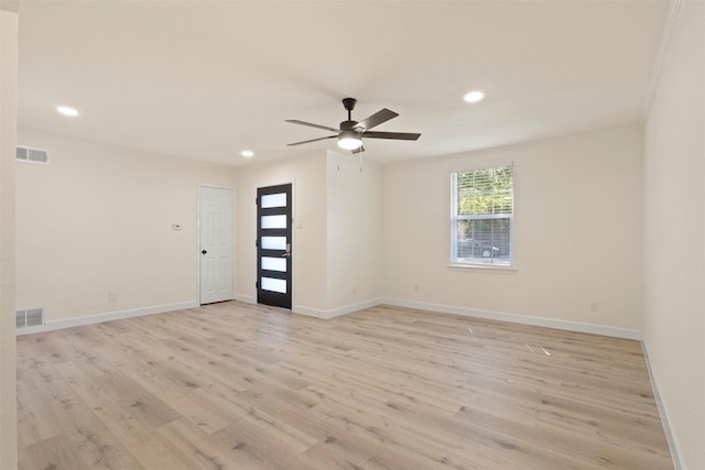 2810 Altman Dr, Irving, TX 75062 - empty room with light wood-type flooring, a ceiling fan, recessed lighting, and baseboards
