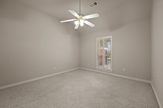 324 Lakeside Oaks Cir, Lakeside, TX 76135 - spare room featuring light colored carpet, ceiling fan, lofted ceiling, and baseboards