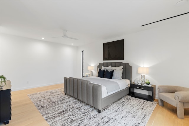 5029 Pershing St, Dallas, TX 75206 - bedroom with light wood-style floors, recessed lighting, a ceiling fan, and baseboards