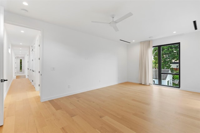 5029 Pershing St, Dallas, TX 75206 - unfurnished room featuring light wood-style floors, baseboards, recessed lighting, a ceiling fan, and a smoke detector