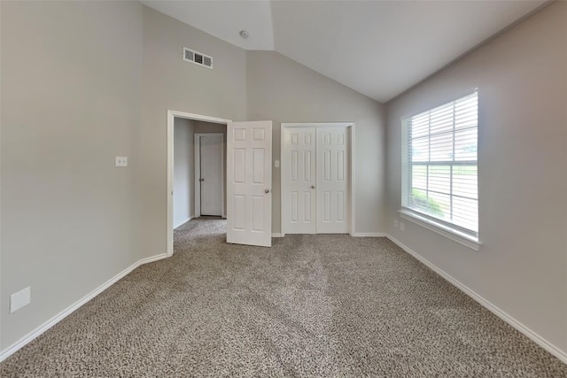 1701 Shiprock Dr, Plano, TX 75025 - unfurnished bedroom featuring carpet flooring, baseboards, high vaulted ceiling, and a closet
