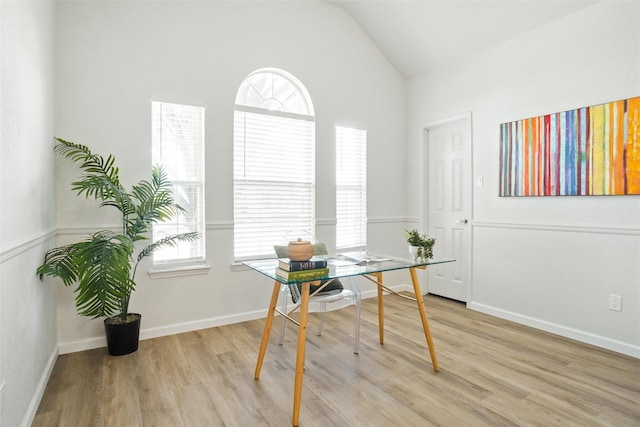 211 Windsong Way, Allen, TX 75002 - office space featuring light wood finished floors, plenty of natural light, vaulted ceiling, and baseboards