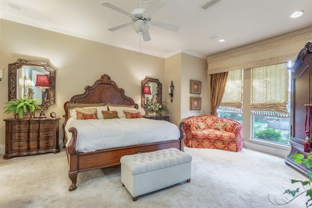 3401 Francesca Ct, Rowlett, TX 75088 - carpeted bedroom featuring ornamental molding, a ceiling fan, and recessed lighting