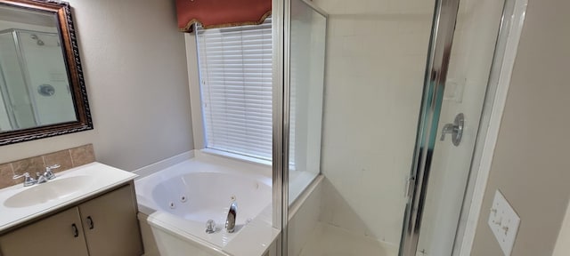 301 Crepe Myrtle Dr, Euless, TX 76039 - full bathroom featuring a stall shower, vanity, and a tub with jets