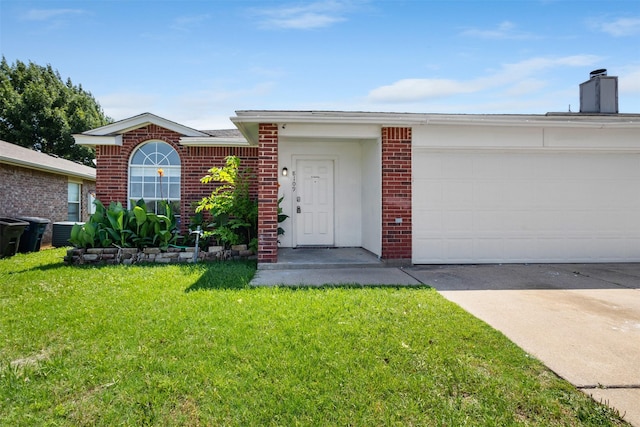 8109 Dripping Springs Dr, Fort Worth, TX 76134 - ranch-style house featuring driveway, a front yard, brick siding, and a garage