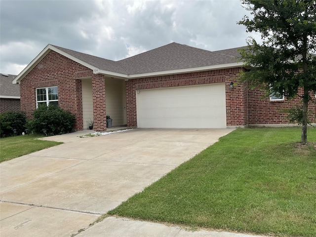 304 Gypsum Ln, Glenn Heights, TX 75154 - ranch-style home featuring brick siding, a garage, driveway, and a front lawn