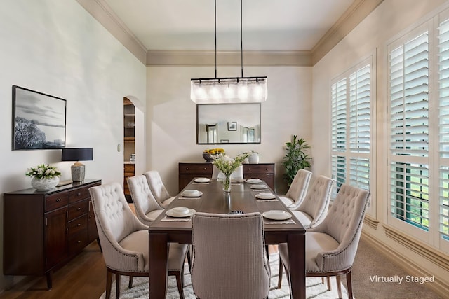 499 Savannah Hill Ln, Rockwall, TX 75032 - dining area featuring arched walkways and ornamental molding