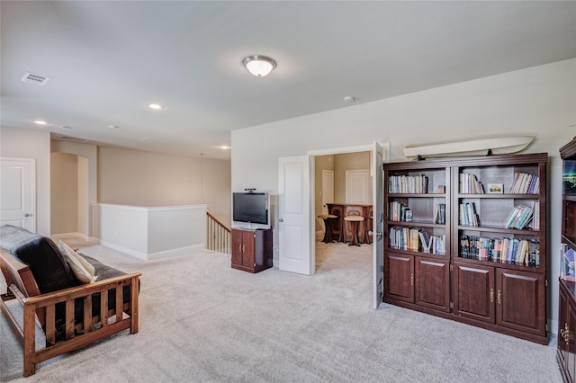 1211 Great Meadows Dr, Wylie, TX 75098 - sitting room featuring an upstairs landing, light carpet, recessed lighting, and baseboards