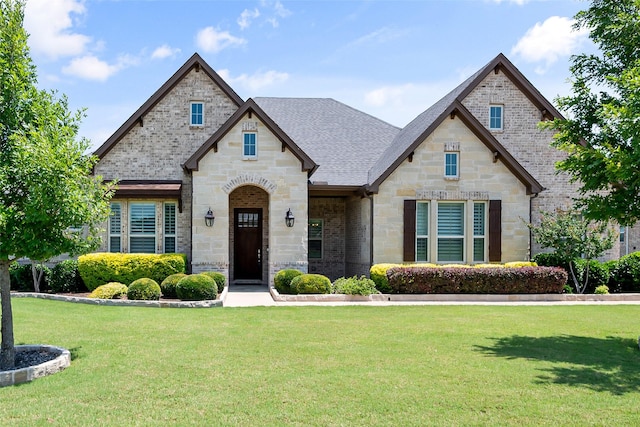 704 Prairie Timber Rd, Burleson, TX 76028 - french provincial home featuring stone siding, a front lawn, and a shingled roof