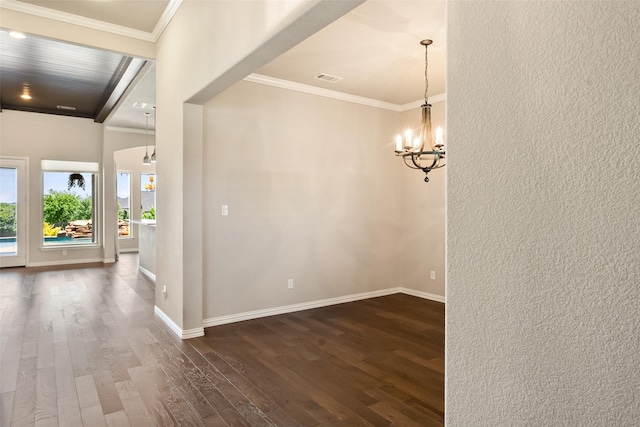 704 Prairie Timber Rd, Burleson, TX 76028 - unfurnished room with wood finished floors, a chandelier, crown molding, and baseboards