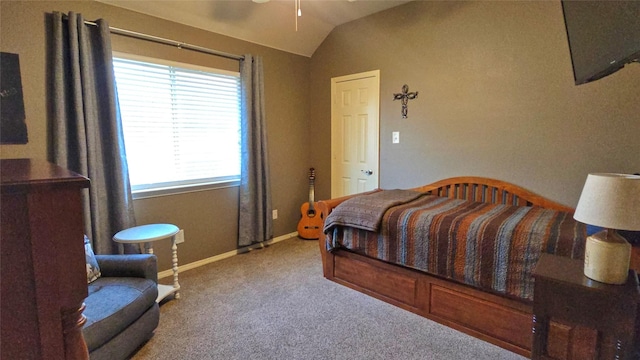 504 Greenwood Ln, Krum, TX 76249 - bedroom featuring carpet floors, vaulted ceiling, and baseboards