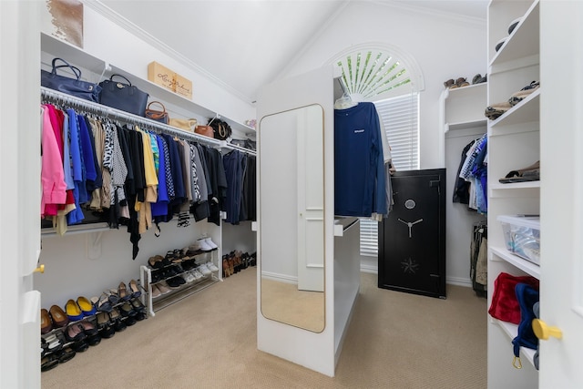 5617 Lindsey Dr, Plano, TX 75093 - spacious closet featuring carpet and vaulted ceiling