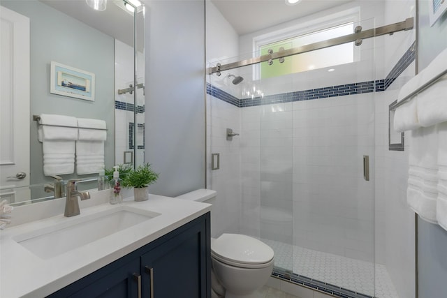 5617 Lindsey Dr, Plano, TX 75093 - full bath featuring vanity, a shower stall, and toilet