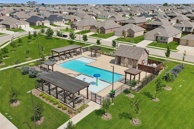 1713 Claireborne Ct, Little Elm, TX 75068 - community pool featuring a residential view, an outdoor structure, and a patio