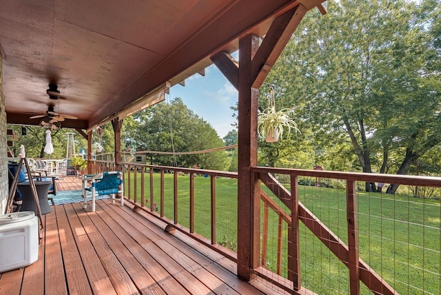 14213 Clark Dr, Streetman, TX 75859 - deck featuring a ceiling fan and a lawn