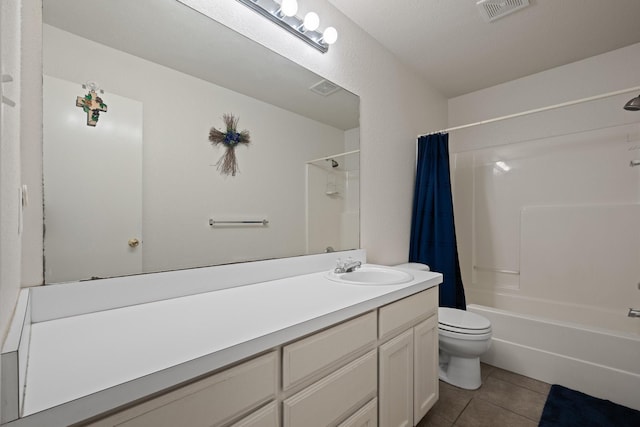 1105 Ashwood Ct, Cleburne, TX 76033 - bathroom with toilet, vanity, shower / bathtub combination with curtain, and tile patterned flooring
