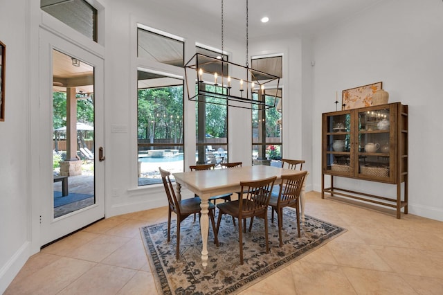 4340 Powers Branch Dr, Midlothian, TX 76065 - dining area with a chandelier, light tile patterned floors, and recessed lighting
