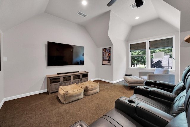 4340 Powers Branch Dr, Midlothian, TX 76065 - living room with carpet, vaulted ceiling, ceiling fan, and recessed lighting