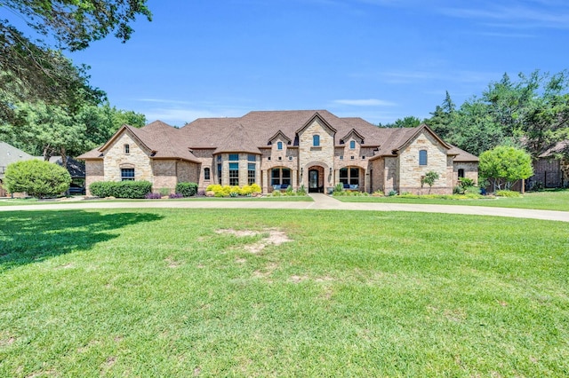 4340 Powers Branch Dr, Midlothian, TX 76065 - french country style house featuring stone siding and a front lawn