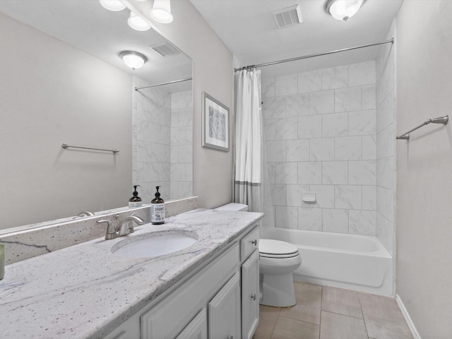 1507 Summertree Ct, Richardson, TX 75082 - full bath with vanity, toilet, shower / tub combo, tile patterned flooring, and baseboards