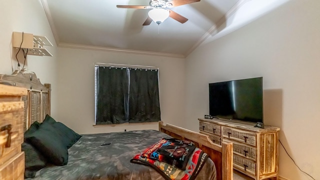 2231 Cobblestone Ct, Granbury, TX 76049 - bedroom featuring ornamental molding and a ceiling fan