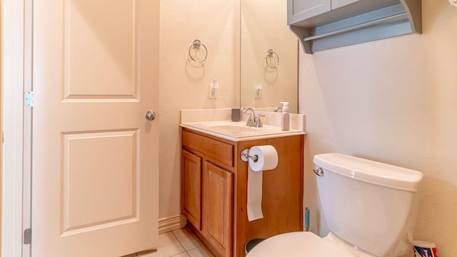 2231 Cobblestone Ct, Granbury, TX 76049 - half bathroom with vanity, toilet, and tile patterned flooring