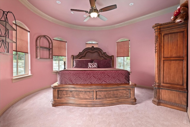 1608 Rivercrest Ct, Fort Worth, TX 76107 - bedroom featuring carpet flooring, ornamental molding, baseboards, and ceiling fan