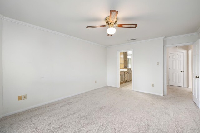 2126 Los Robles St, Grapevine, TX 76051 - unfurnished bedroom with crown molding, light carpet, baseboards, ensuite bath, and a ceiling fan