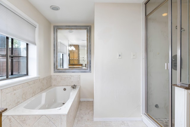 2126 Los Robles St, Grapevine, TX 76051 - bathroom with a shower stall, a jetted tub, and baseboards