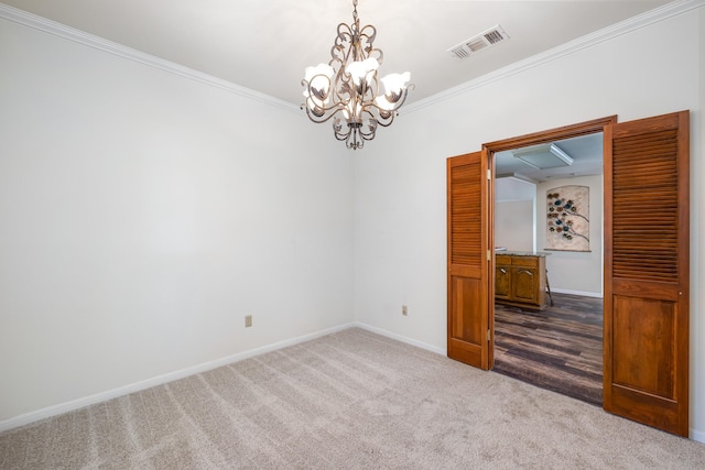 2126 Los Robles St, Grapevine, TX 76051 - empty room featuring dark colored carpet, a chandelier, baseboards, and ornamental molding
