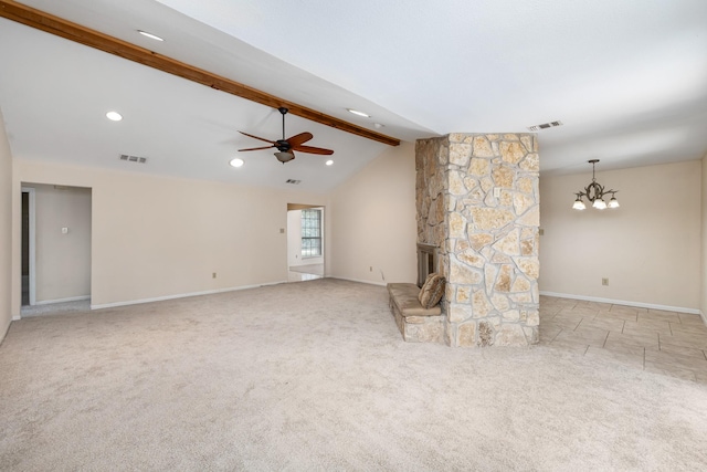 2126 Los Robles St, Grapevine, TX 76051 - unfurnished living room with carpet flooring, baseboards, a ceiling fan, recessed lighting, and a chandelier