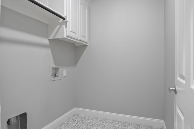 10833 Hawks Landing Rd, Fort Worth, TX 76052 - washroom featuring hookup for a washing machine, cabinet space, baseboards, and light tile patterned flooring