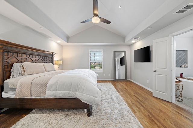 232 Skystone Dr, Irving, TX 75038 - bedroom featuring lofted ceiling, wood finished floors, ceiling fan, recessed lighting, and baseboards