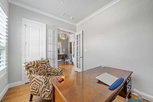 232 Skystone Dr, Irving, TX 75038 - office space with french doors, ornamental molding, light wood-type flooring, and baseboards