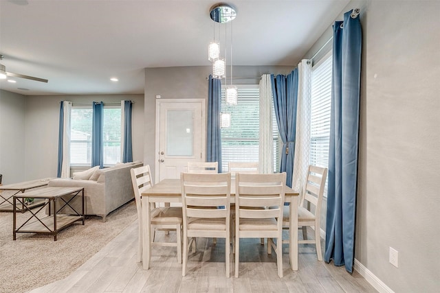 817 Nicole Way, Fort Worth, TX 76028 - dining room featuring light wood-style floors, a ceiling fan, and baseboards