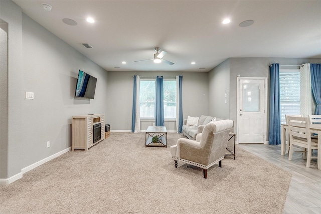 817 Nicole Way, Fort Worth, TX 76028 - living room with a ceiling fan, baseboards, recessed lighting, and a fireplace