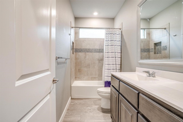 817 Nicole Way, Fort Worth, TX 76028 - bathroom featuring vanity, toilet, wood finished floors, and shower / tub combo